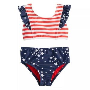 Toddler Girl Jumping Beans Red, White, and Blue Flutter Bikini Top & Bottoms Set
